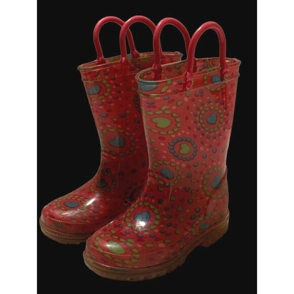 Girls Rain Boots Size 7/8 Multicolor Hearts - Picture 6 of 12